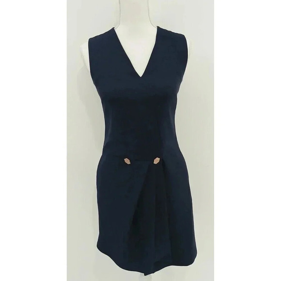 Osman Sleeveless Wrap Asymmetrical Gathered Midi Dress in Navy BLUE Size: 2 - Picture 2 of 10